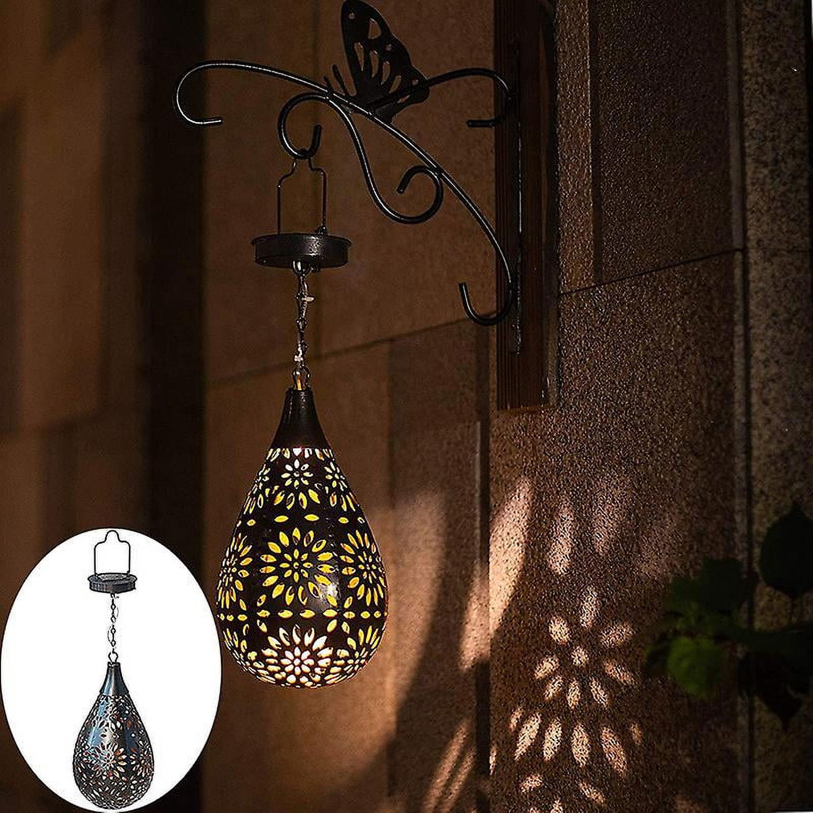 Piece Hanging Wrought Iron Solar Light Garden Pendant Water Drop Hollow Drop Light Landscape Light, Waterproof Decoration for Porch Garden Outdoor
