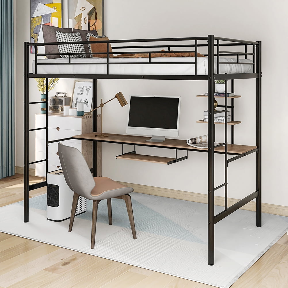 Kadyn Loft Bed with Desk and Shelf , Metal Bed Space Saving Design,Twin Kadyn Loft Bed with Desk and Shelf , Metal Bed Space Saving Design,Twin