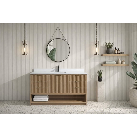San Diego 60" Freestanding Bathroom Vanity Oak