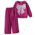thumbnail image 2 of YMNXA Kids Girls Outfits Long Sleeve Round Neck Bow Print Top And Pants Comfortable Fashion Sets For Casual Daily Wear,Purple,6-7 Years, 2 of 8