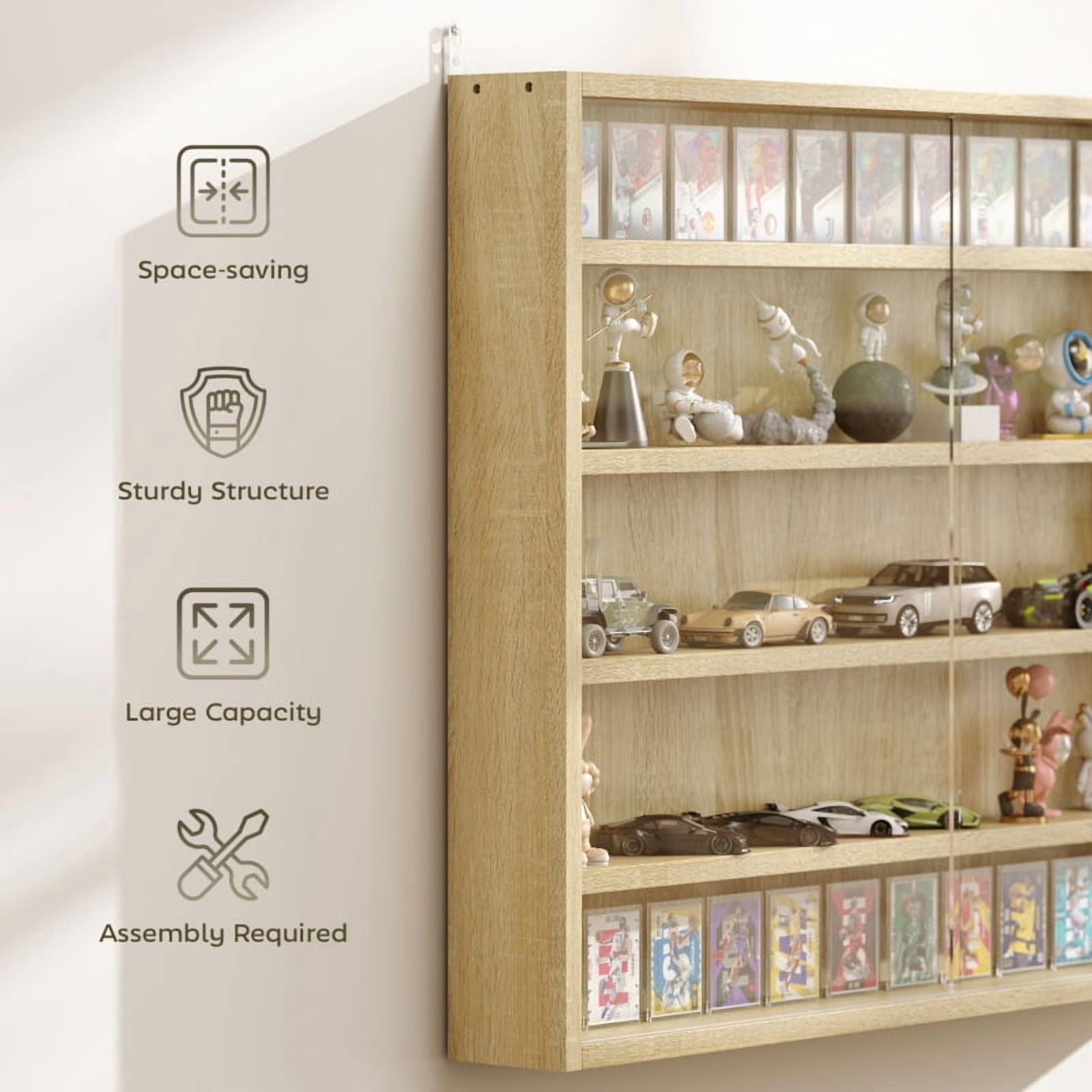 Alvantor in 5-Tier Wall Display Storage Cabinet with Glass Doors & Adjustable Shelves 23.6"x31.5"x3.7" Oak