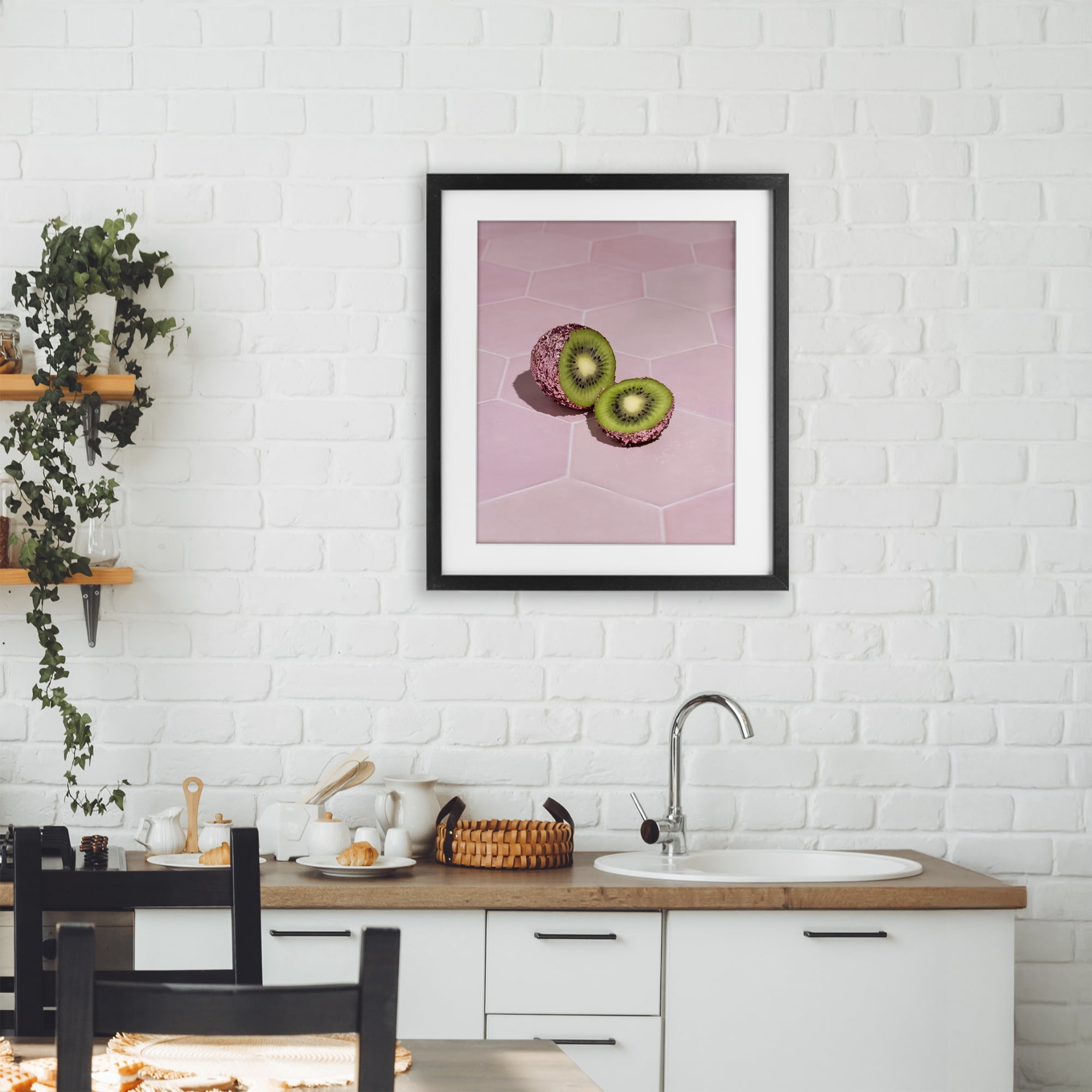Stupell Industries Pink Glimmer Kiwi Black Framed Print Under Glass, design by LISH Creative