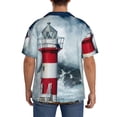 thumbnail image 3 of Balery Circular Lighthouse Camisa Casual de Manga Corta con Botones para Hombre, Texturizada, Estilo Cubano, para Playa, Verano-X-Large, 3 of 5