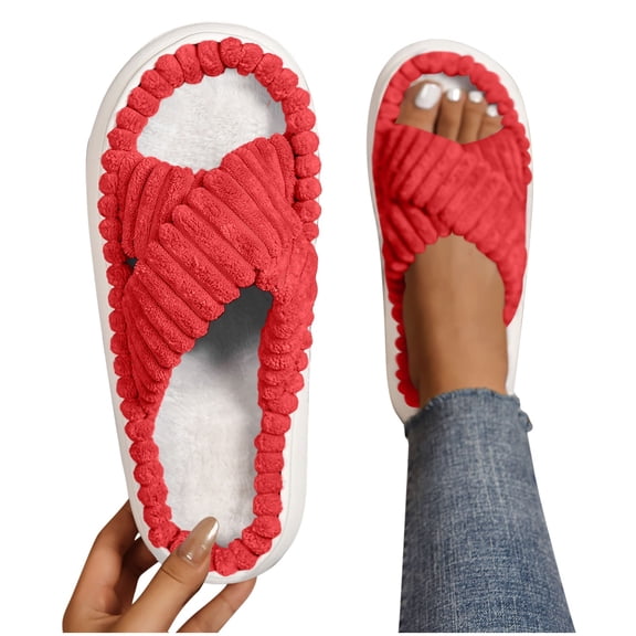 ATENAR Slippers for Women Comfy Slide Womens Shoes Fleece House Slipper Red 10-10.5