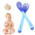 thumbnail image 2 of WWW Vente Liquidation 2025 Vaisselle Ensemble de Cuillères et Fourchettes pour Bébé 2 Pcs Embout en Silicone Doux Ustensiles Sensibles à la Chaleur Première Étape pour Auto-Alimentation Kit de Cuillères Chauffantes Multicolores pour Bébé, 2 of 9