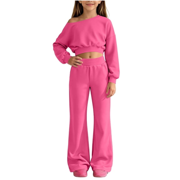 Cethrio Girls Casual Outfit Sets, 2 Piece Daily Long Sleeve Spring Fall Kids Clothing Sets Size 7-8 Hot Pink