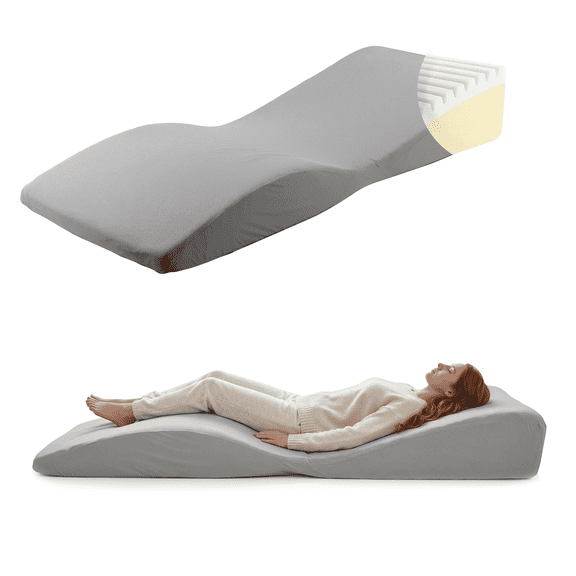 Laitimia Ergonomic Wedge Pillow Memory Foam for Sleeping Anti-Reflux Snoring Relief with Cool Washable Cover Light Grey
