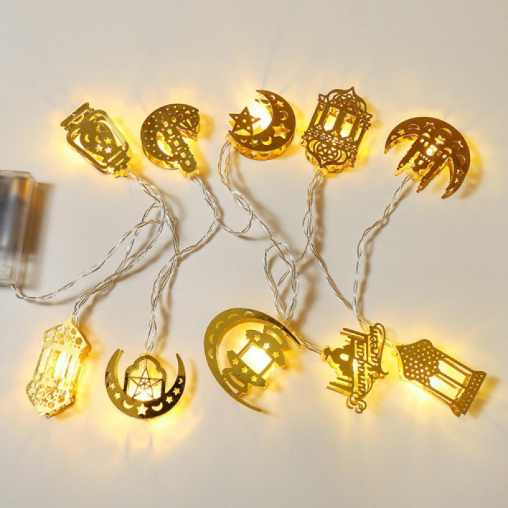 Ramadan Eid Mubarak Decorative 10 Yellow Lights USB LED Gold Lantern Light Decor 