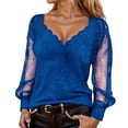 thumbnail image 2 of Glitter Sequin Tops for Women Long Mesh Sleeve Patchwork Loose V Neck Sparkly Shirts Night out Top Rave Outfits, 2 of 5