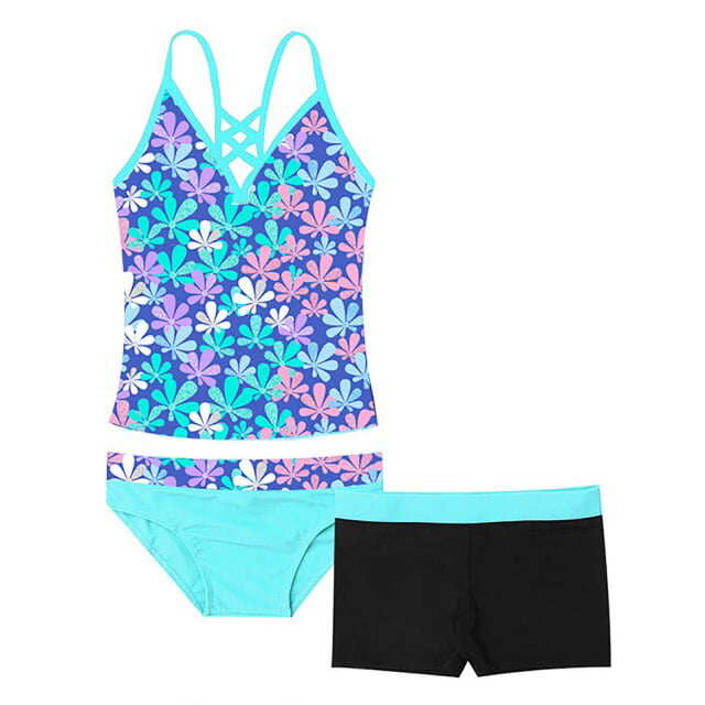 AAMILIFE Girls Swimsuit Outfits Tankini Floral Printed Swimsuit ...