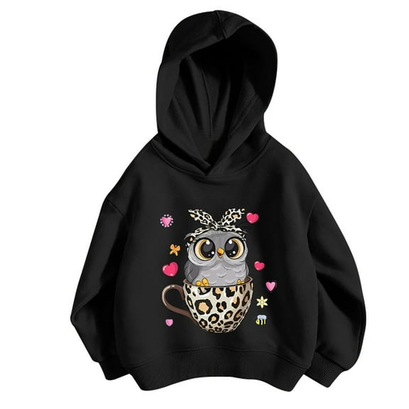 Kiijoy Big Girls Active Hoodie Owl Graphic Long Sleeve Pullover Hooded Sweatshirt
