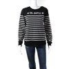 Pre-owned|Karl Lagerfeld Womens Embroidered Star Stripe Crew Neck Sweater Black Size Small