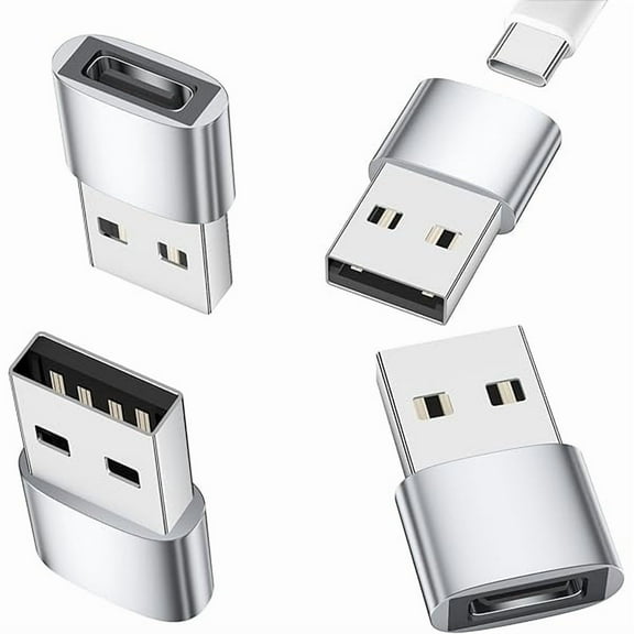 0829 CarPlay/Car Charger Adapter for iPhone 16/15 Pro Plus Cable, USB to USB C Adapter USB2.0 for Galaxy S20/S21/S22/S23/S24/S25, Pixel 9/8/7/6 Pro, Sliver, 4-Pack