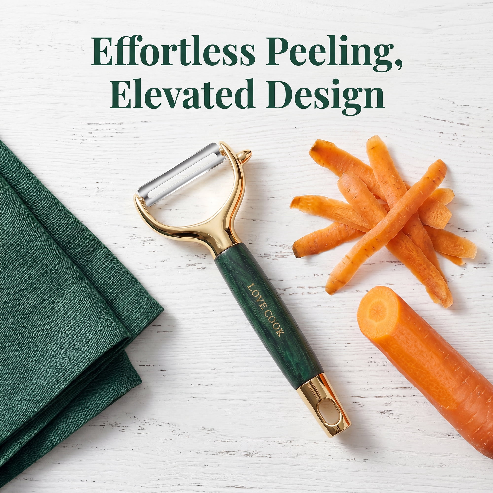 Unique Bargains Stainless Steel Ergonomic Peeler with Hang Handle Gold Green 6.6" x 2.8"