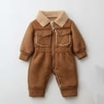 thumbnail image 2 of lcziwo Winter Warm Fleece Lined Jumpsuits Solid Casual Zip Up Lapel Romper Outdoor Long Sleeve Onesies Snowsuits Brown, 2 of 10