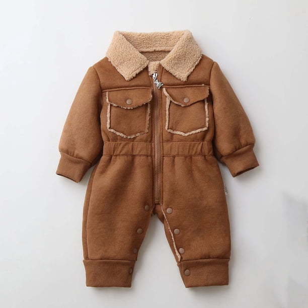 Mono de moda para exteriores para niños con forro polar grueso y cintura ajustada para niños y niñas.