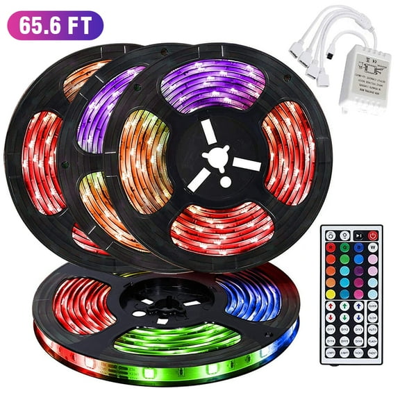 LED Strip Lights, RGB LED Lights Strip Kit 65.6ft/00M 600LEDs SMD 3528 LED Waterproof Flexible Color Changing Rope Light with 44 Keys Remote for Bedroom Ceiling Bar Counter Cabinet