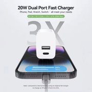 Dual Port 20W USB-A & Type-C Wall Adapter + USB-A to Type-C & Type-C to Type-C Cables by TechSecure