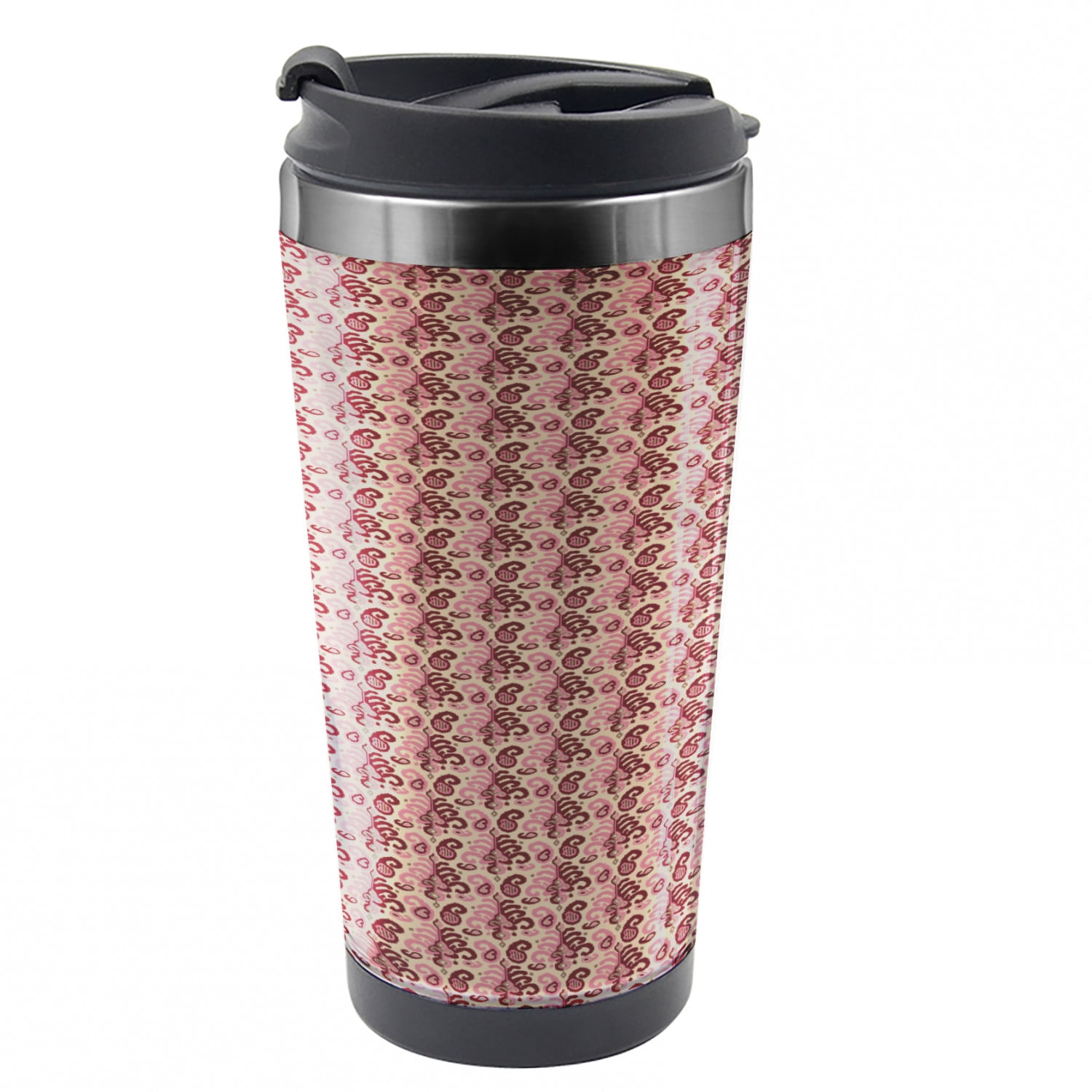 Vintage Travel Mug, Nostalgic Art Curly Motifs, Steel Thermal Cup, 16