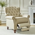 thumbnail image 6 of Traditional Genuine Leather Push Back Wingback Recliner Chair Tufted with Nailhead Trims and Solid Wood Legs for Living Room Beige, 6 of 8