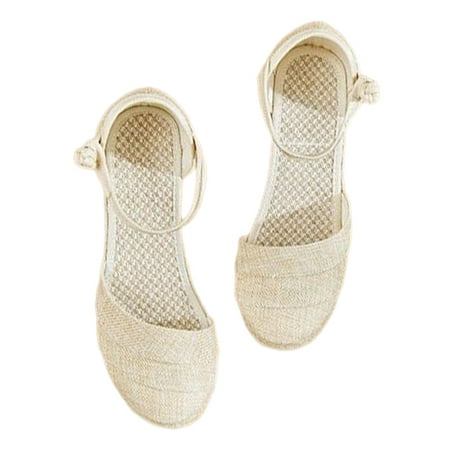 

Wazshop Ladies Espadrilles Sandal Ankle Strap Pumps Shoes Beach Sandals Casual Summer Mary Jane Heels Women Wedge Comfort Beige 8
