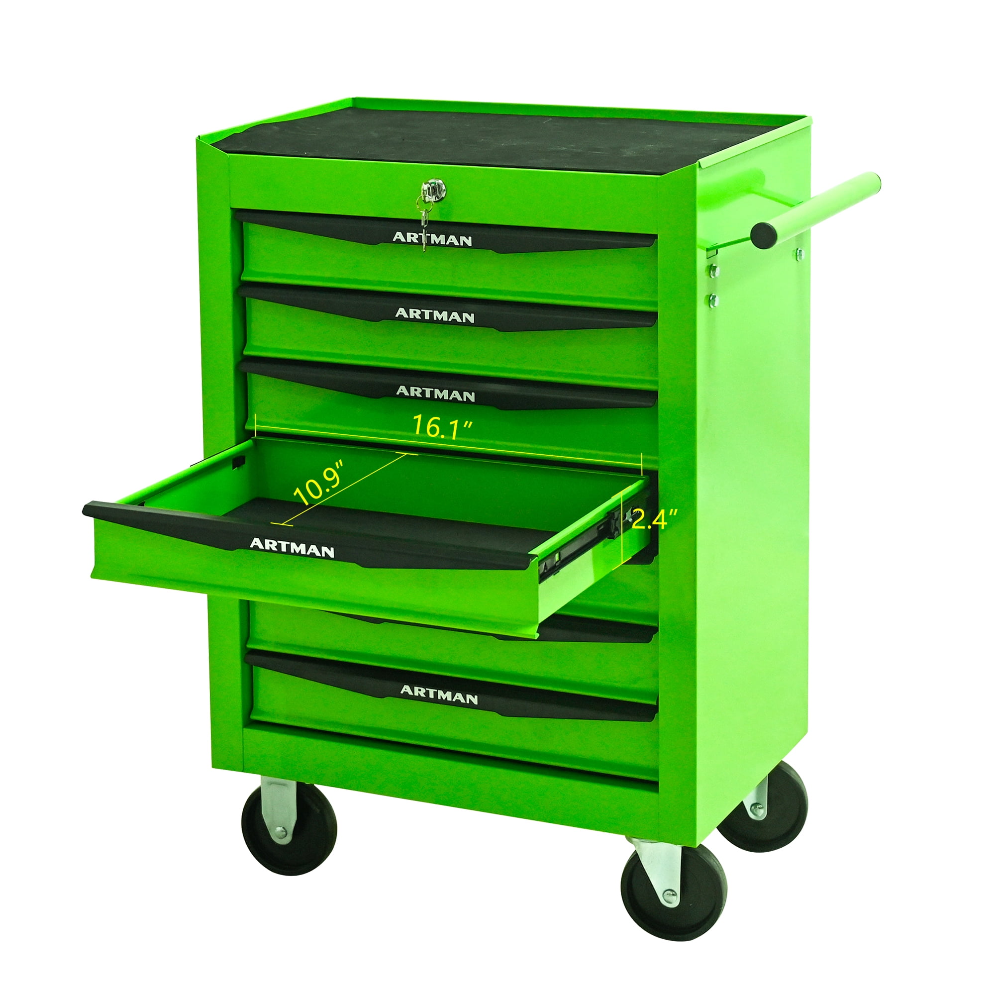 Seizeen Rolling Tool Box, Tool Storage Cabinet with 7 Drawers, Lockable Tool Box Organizer On Wheels Large Capacity for Garage Workshop Warehouse, Green