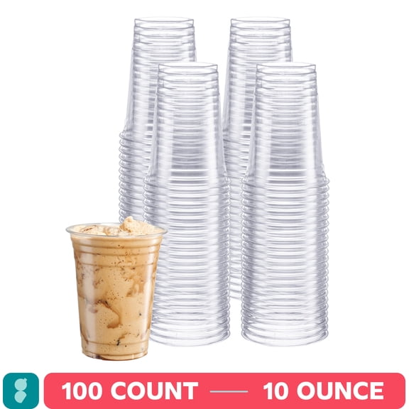 GUSTO 10 oz Clear Plastic Cups, Disposable Drinking Cups for Iced Coffee, 100 Count