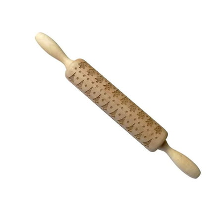 Embossed Wood - Christmas Clearance Wooden Rolling Pin Engraved Carved Wood Embossed Baking Cookies Biscuit Fondant Roller 36cm