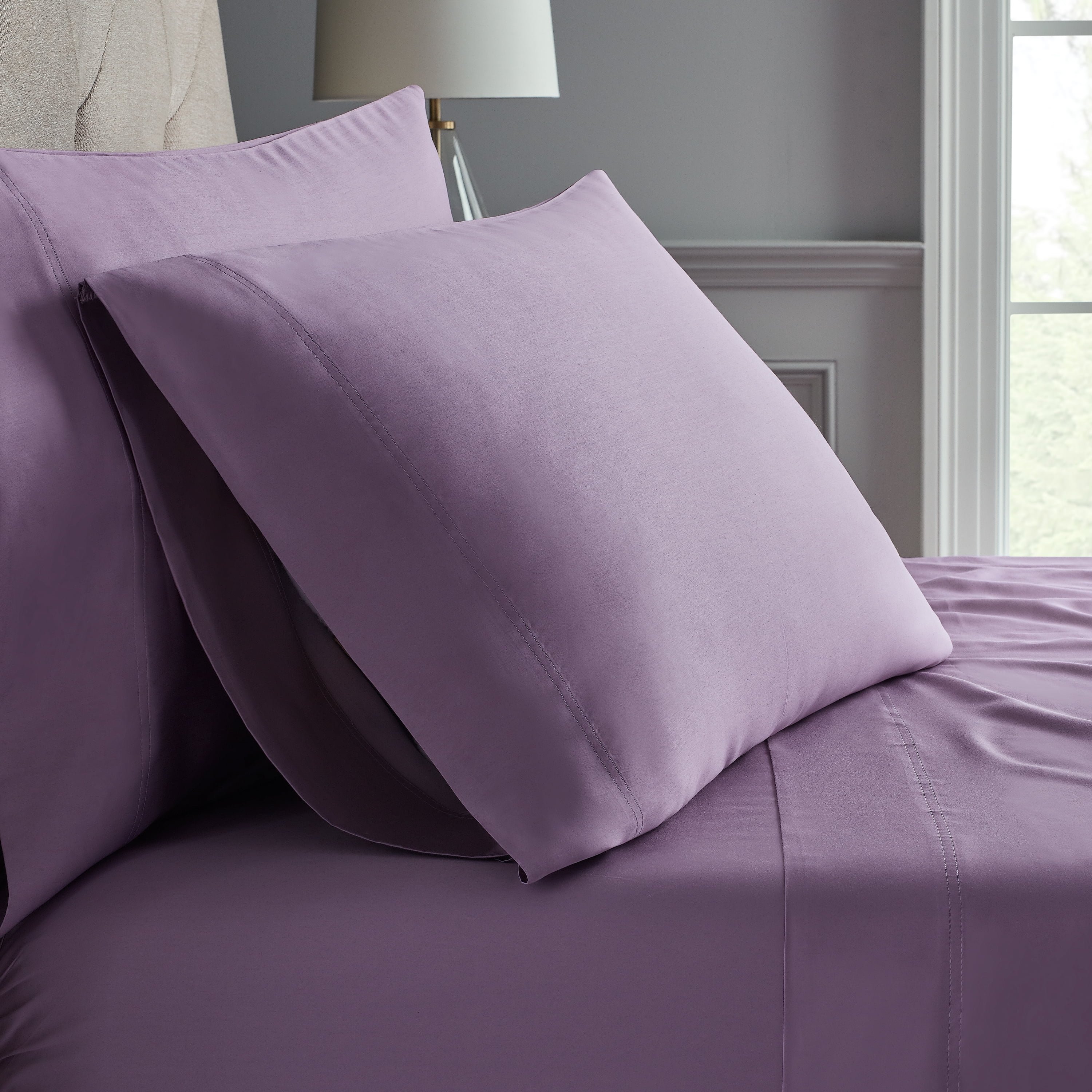 Hotel Style 800 Thread Count Cotton Rich Sateen Bed Sheet Set, Queen, Purple, Set of 6