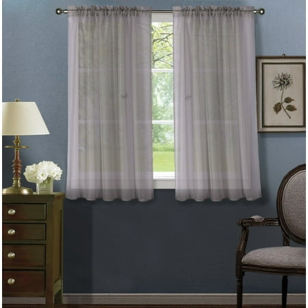 sheer solid gray 2pc voile curtain panels rod pocket each window dark