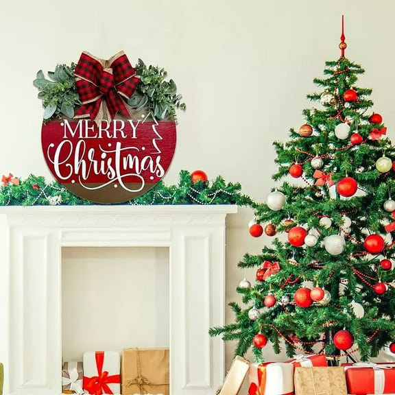 Chrismas Welcome Wreath Sign for Front Door, Christmas Wooden Hanging Sign Merry Christmas Welcome Sign Window Wall Decoration Farmhouse Indoor Outdoor Holiday Party Home Decor