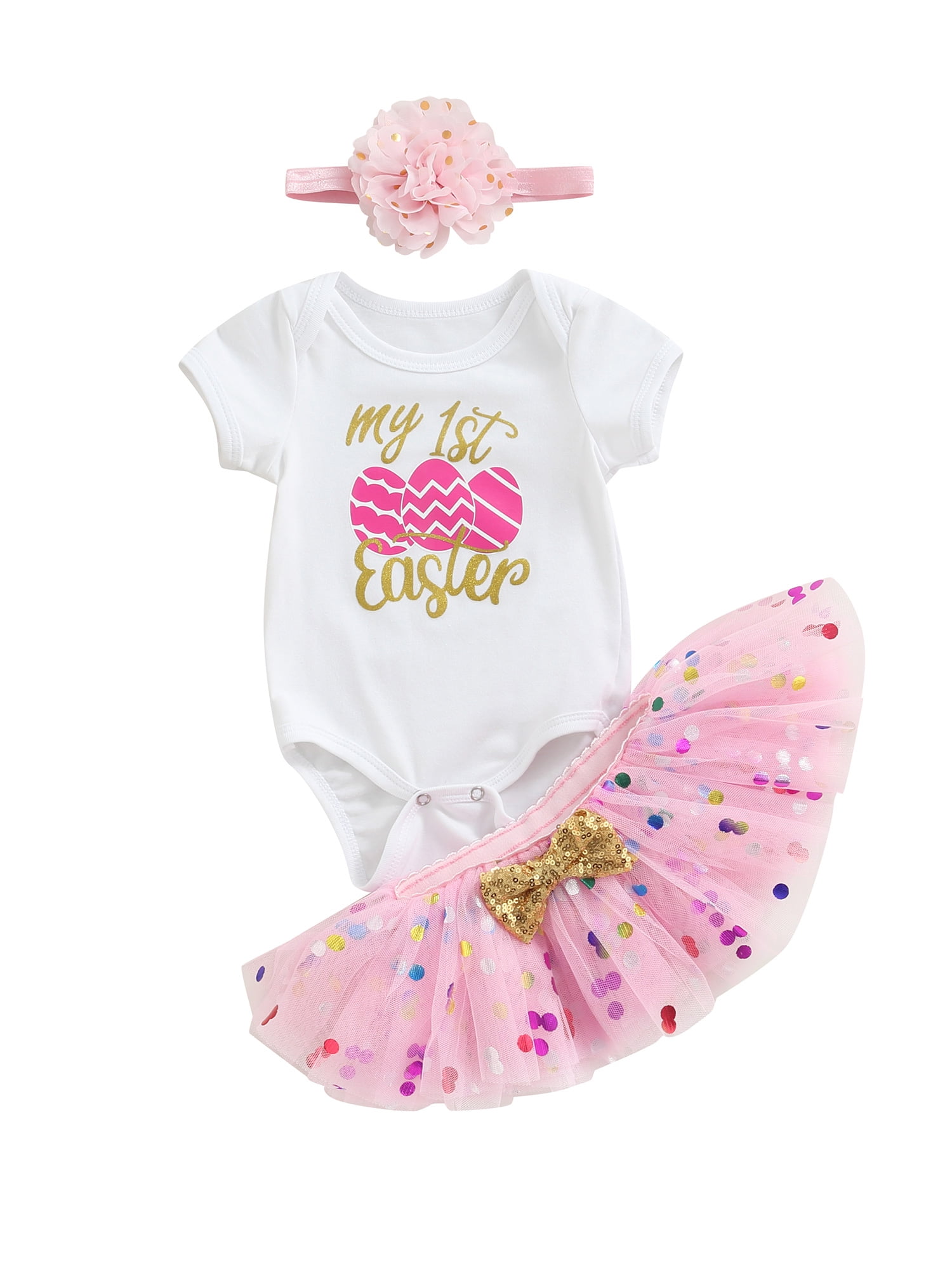 Infant Hot Pink EASTER EGG Romper Jumpsuit Baby Girl Dress Hot Pink Skirt NB-12M 