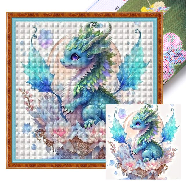 Hilo de bordar algodón ecológico 11CT Kit de punto de cruz de pterosaurio impreso 50x50 cm