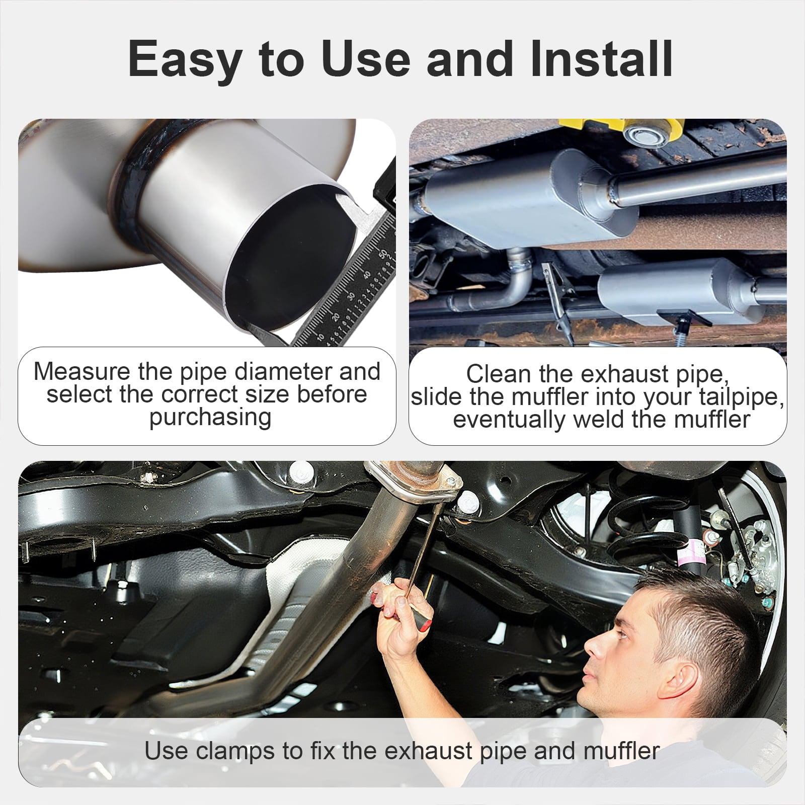 Universal Exhaust Muffler 409 Stainless Steel Performance Muffler for Cars Trucks, 2.25" Inlet (ID) 2.25" Outlet (ID), center - offset