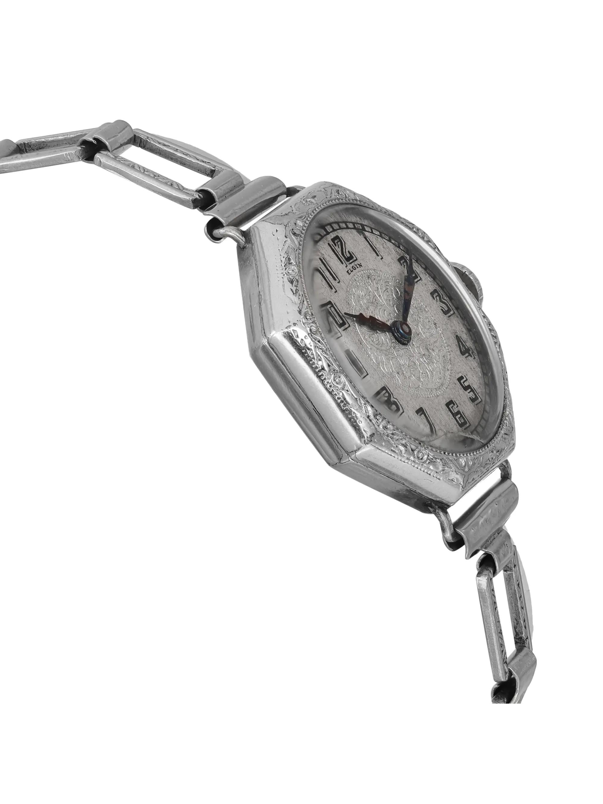 Vintage Elgin Octagonal Art Deco 14k Gold Filled Silver Floral Dial ladies Watch Walmart