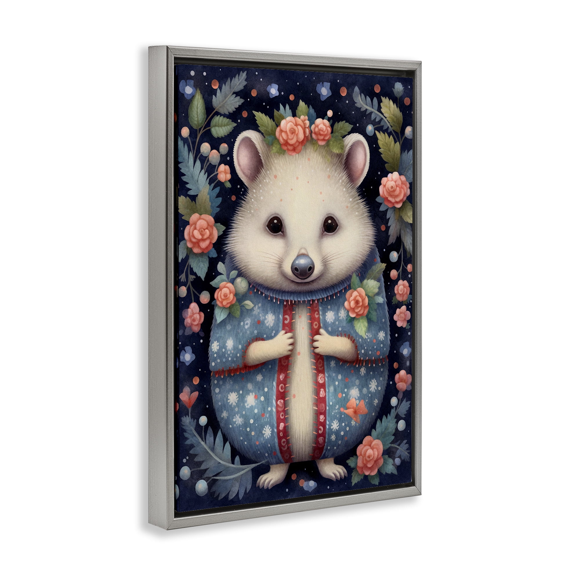 Stupell Industries Woodland Pattern Hedgehog Animals & Insects Painting Gray Floater Framed Art Print Wall Art, 17 x 25