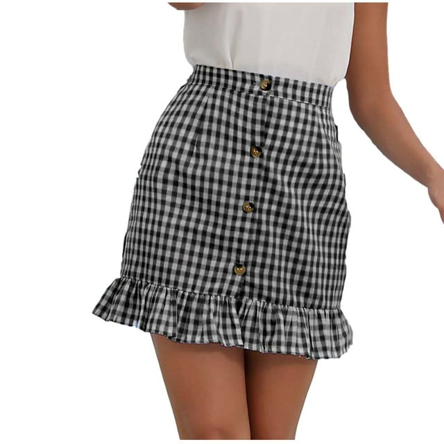 Women's Ruffle Hem Shirred High Waist Fishtail Bodycon Mini Short Skirt ...