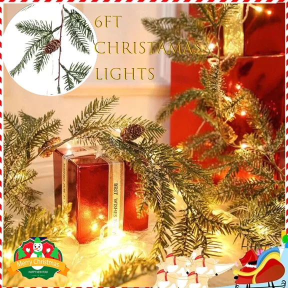 6Ft Artificial Christmas Garland Pre-Lit With 20 Led Lights Xmas Decorations