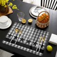 thumbnail image 3 of Gray Black Plaid Placemats Set of 4, Vintage Star Greyish Buffalo Lattice Placemats for Dining Table, Place Mats for Kitchen Tabletop, Waterproof Wipeable Dining Table Mats Set, 3 of 9