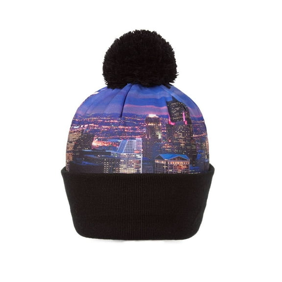 Winter Unisex Sublimation Cuffed Beanie w/ Pom - Chicago Skyline