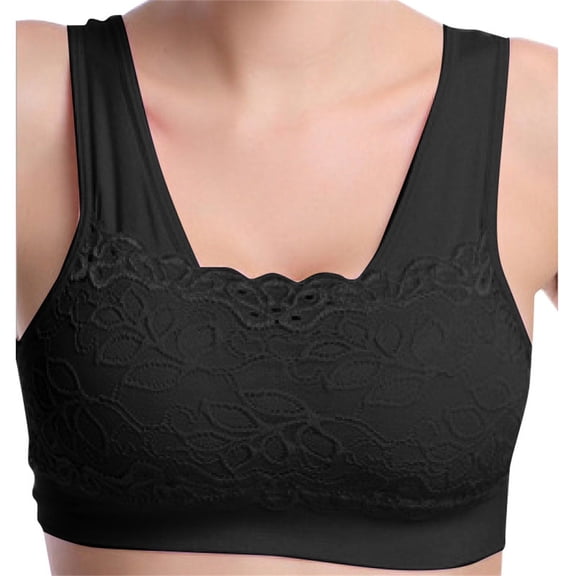 Wireless Bras for Women No Underwire Lace Gathered Anti Glare Underwire Vest Bra Sports Bras for Women Black L