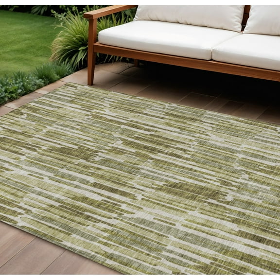 9' X 12' Olive Green Brown And Beige Abstract Washable Indoor Outdoor Area Rug