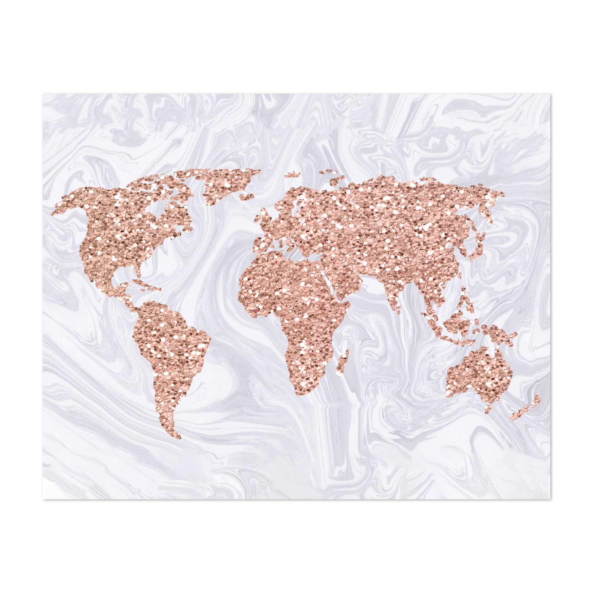 World Map Rose Gold Rose Gold World Map On White Marble Maps Bohemian 18" X 24" Art  Print/Poster - Walmart.com