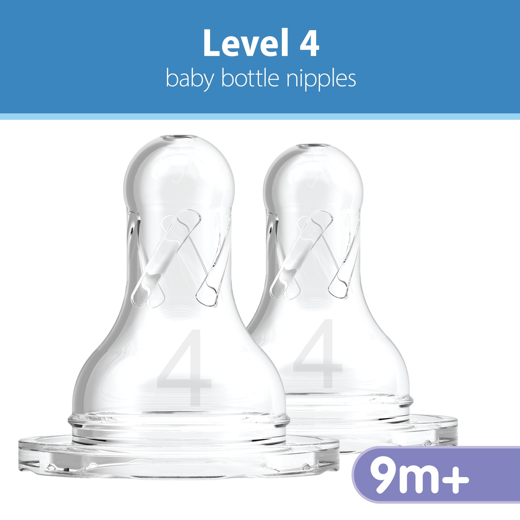 (3 pack) Dr. Brown's Natural Flow Level 4, Narrow Baby Bottle Nipple, Fast Flow, 9m+, 100% Silicone, 6 Pack