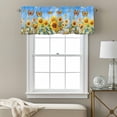 thumbnail image 3 of Spring Sunflower Daisy Kitchen Curtain Valances for Windows Farmhouse Short Curtains, Yellow Butterfly Retro Oil Painting Rod Pocket Valance Curtain for Bedroom Cafe Living Room 42"x12", 3 of 8