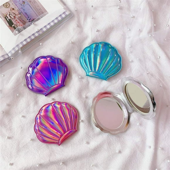4 Color Shell Mirror, Double-Sided Magnification Makeup Mirror, Girls Compact Mirror
