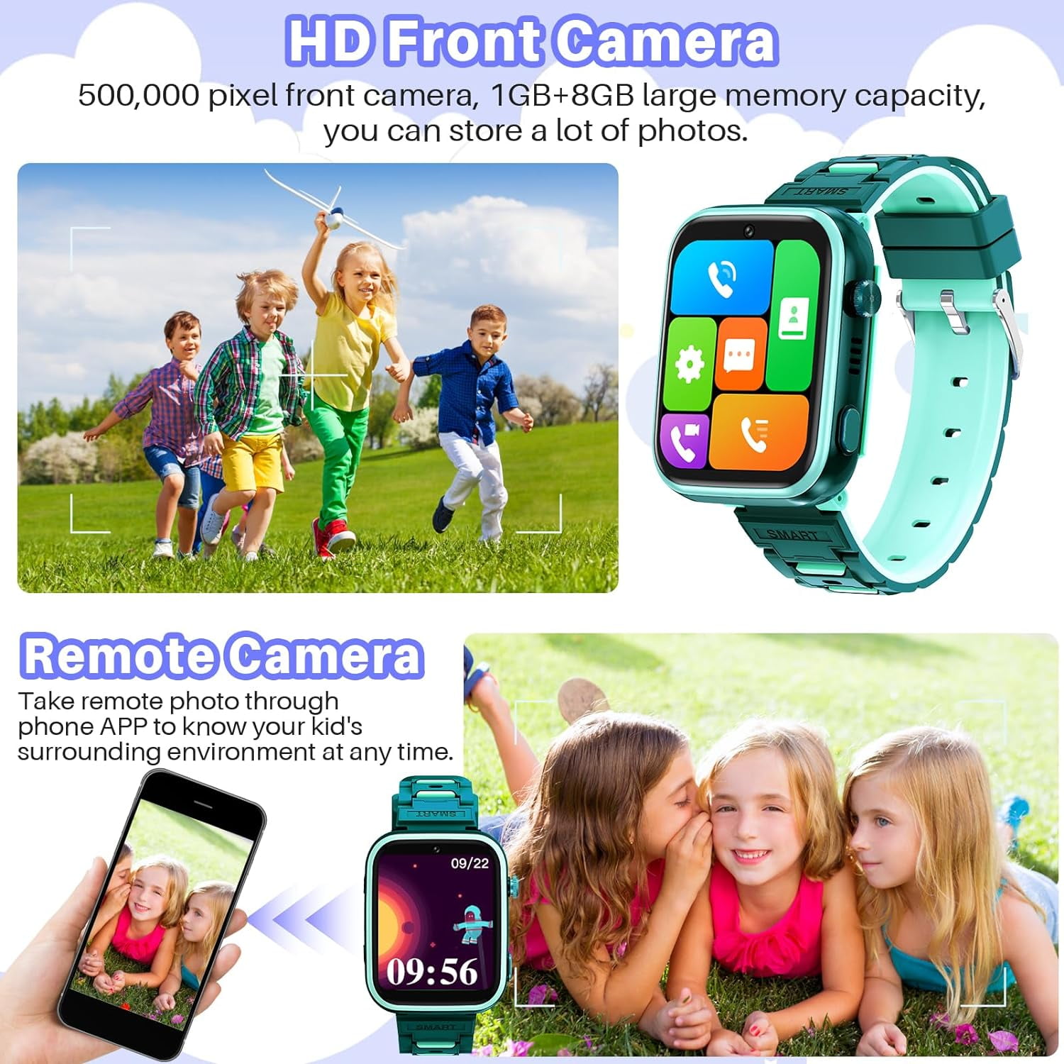 SHANNA 4G Smart Watch for Kids, GPS Tracker Watch, 2- Way Calling, Camera, SOS, WiFi, Touch Screen Kids Phone Watch for 4-12 Boys Girls Gifts, Cyan