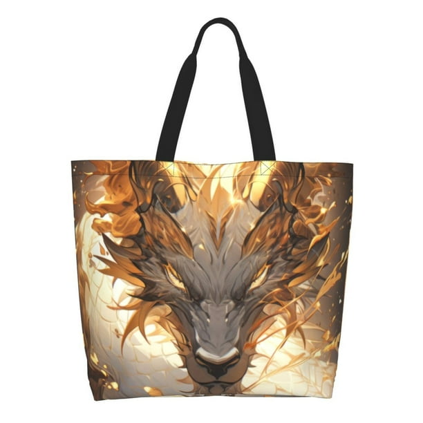 Easygdp Golden Horned White Dragon Bolsas Tote para Mujer, Bolsos de Hombro para Viaje, Bolsos de Mano de Gran Capacidad para Compras y Trabajo