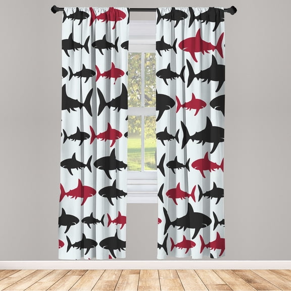 Ambesonne Sea Animals Curtains, Aquatic Animal Maritime, Pair of 28"x84", Dark Grey