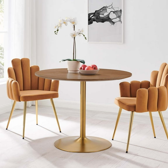 Modway Amuse 40" Metal & MDF Dining Table in Gold and Walnut